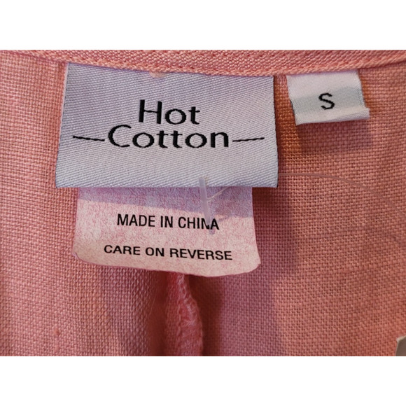 Hot Cotton Womens Pink Linen Short Sleeve Ruffle Midi Dress Size Small New - Picture 6 of 9